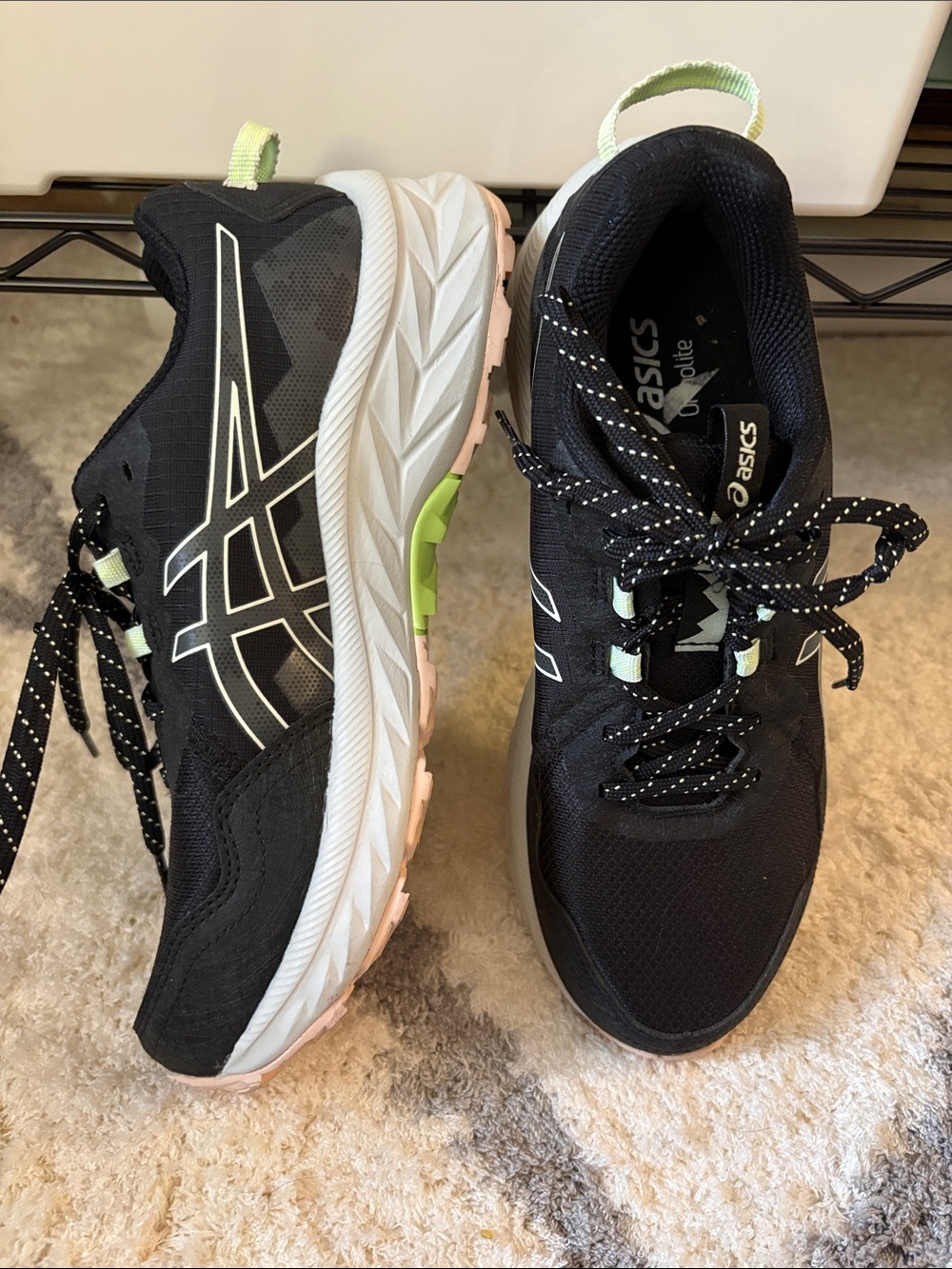 ASICS Gel Women's Black Running Shoes with Lime and Pink Accents 8